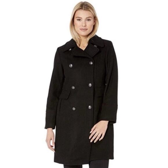 NWT Vince Camuto Double Breasted Black Wool Winter Coat - Picture 1 of 9